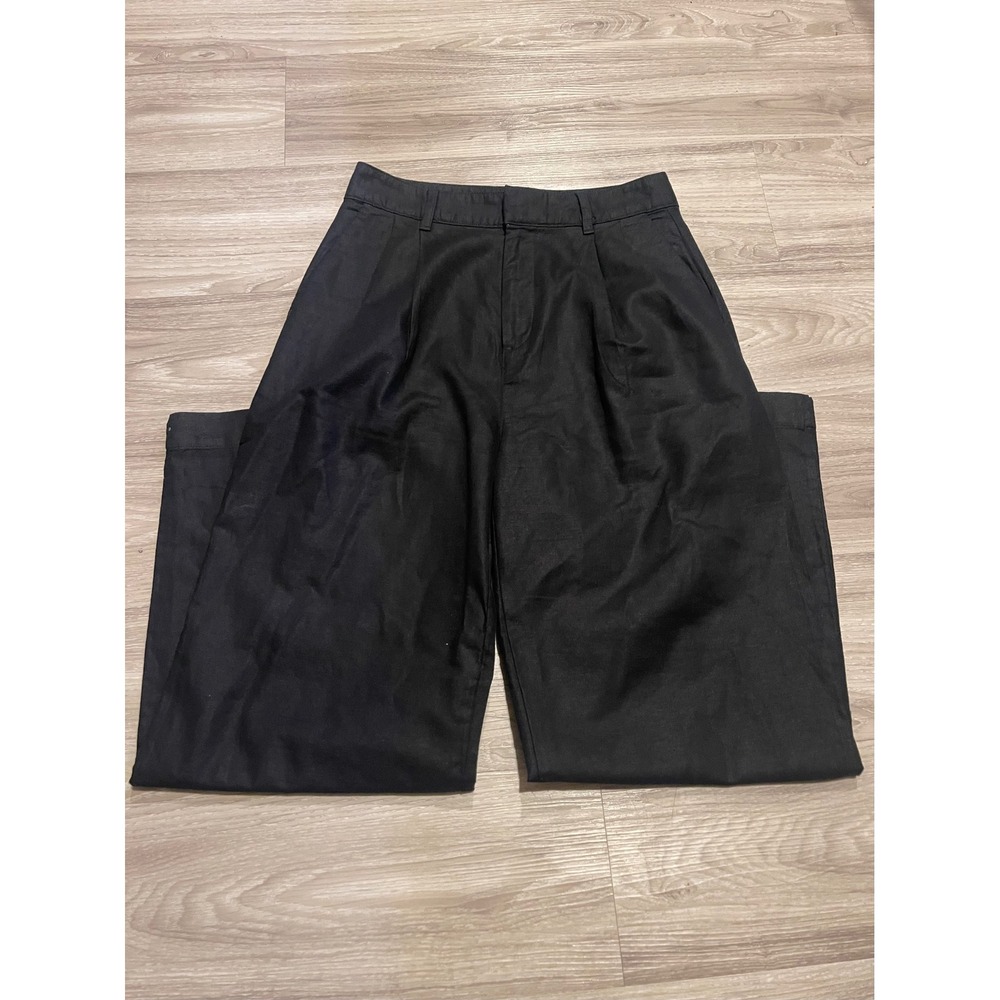 Gap Linen Blend Black Pleated Wide Leg Pants Chic Minimalist Preppy Business